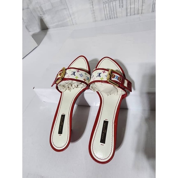 Authentic LOUIS VUITTON Monogram Canvas Slides White/Multicolored Size 39.5 - Picture 5 of 14